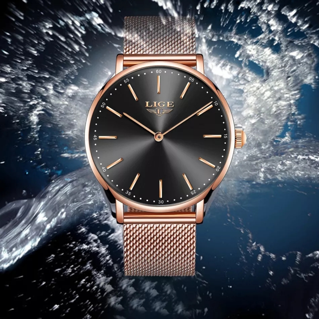 Rose Gold Mesh Stainless Steel Watch Top Brand